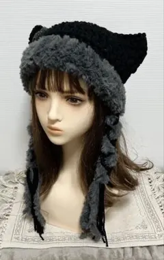 猫耳ニット帽 y2k サブカル リボン ゴスロリ