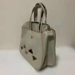 【昭和レトロ】幾何学模様 ハンドバッグ ライトグレー