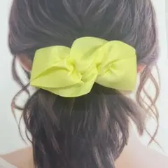 春色イエローのシンプルなリボン　バレッタ　やっとこピン
