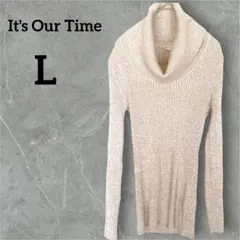 美品✨ リブニット 【L】ベージュ タートル セーター 春物 レディース