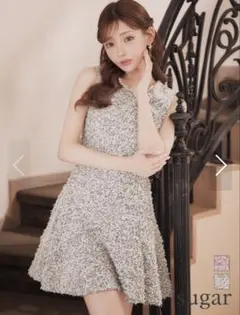 【エルケイ】定価21,780円　ドレス　ツイードグレー　ビジュー　sugar M