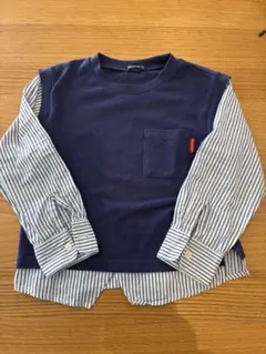 【美品】moujonjon 長袖カットソー 120 ネイビー/ストライプ