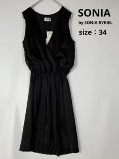 【タグ付】SONIA ノースリーブ ワンピース カシュクール ブラック プリーツのサムネイル