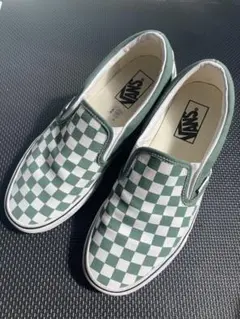 VANS バンズ スリッポン チェッカー 新品 スニーカー 緑 アイコン26.5 