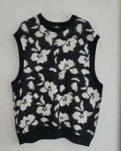 HARE ニットベスト フラワー 花柄 モノトーン