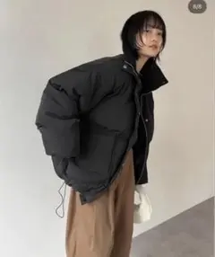 callautia リブニットカラー中綿ジャケット カラウティア 黒 - メルカリ