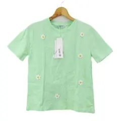 ZARA フラワー刺繍 Tシャツ ライトグリーン Mのサムネイル