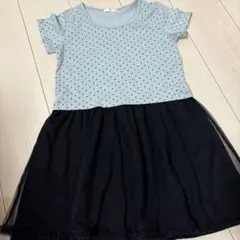 水色ドット柄半袖ワンピース