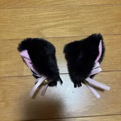 猫耳ファー ヘアクリップ 黒とピンク