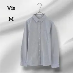 ビス　長袖シャツ　ストライプ 　コットン　ネイビー/ホワイト　M
