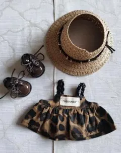 ラブブぬいぐるみ17cm ヒョウ柄着せ替え服セット3点 パーティ着替え洋服