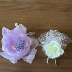 紫色の花モチーフ ブローチ＆もすぐリール花モチーフ２点セット