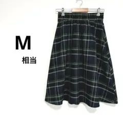 M ウエストゴム タータンチェック ネイビー グリーン フレアスカート