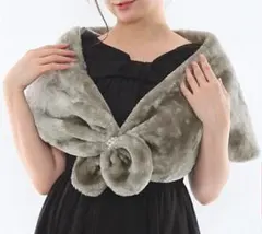 フェイクファー　ショール　ケープ　成人式　着物　振袖　グレー