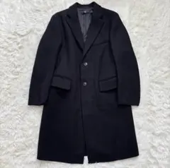 美品 ユニクロ +J ウールブレンドチェスターコート ヘリンボーン xs 紺色