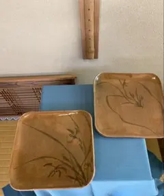青木龍山作 角皿 5客揃 在銘 龍山 有田焼 文化勲章受章 ススキ 和食器