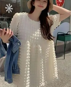 Shein DAZY◆無地柄 パフスリーブ チュニック スモックドレス