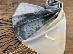 パシュミナ 羽根 フェザー柄 グラデーション 大判 ストール ペールブルー系