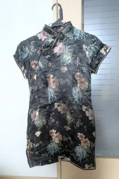 黒 花柄 刺繍 チャイナドレス Lサイズ