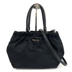 近年モデル✨ PRADA リボン ハンドバッグ 2way 編み込み 黒 - メルカリ