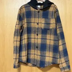 SHEIN フード付きネルシャツ 170サイズチェックブラウン系前ボタン