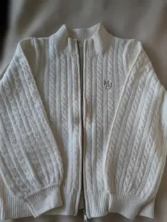 ホワイト ケーブルニット 、ダブルジップ、カーディガン