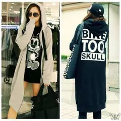 大きいサイズ☆ビッグロゴバックプリント♪セレカジひざ丈厚手 ロングパーカー LL