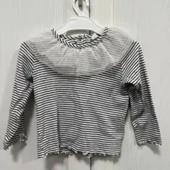 ストライプ 長袖カットソー フリル付き