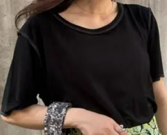 【チャオパニックティピー 】配色ステッチスラブシアー半袖TEEブラック