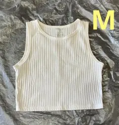 SHEIN ホワイト リブ編みクロップドタンクトップ ノースリーブMサイズ　白