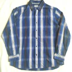 美品 エクストララージ 長袖 チェックシャツ ブルー 刺繍ロゴ サイズL