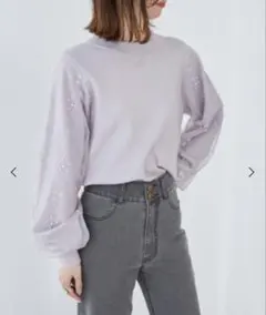 【美品】マジェスティックレゴン パールチュールスリーブニット