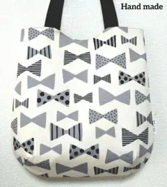 トートバッグ　肩掛けトートバッグ 　リボン柄　くすみカラーオックス　ハンドメイド