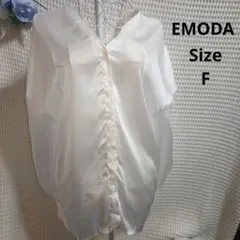 【オシャレ☆爽やか☆EMODA】白　長袖　Vネック　ブラウス　サイズFのサムネイル