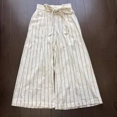 ストライプ柄 ワイドパンツ イージーパンツ ウエストリボン