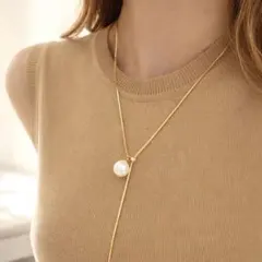 ネックレス　Y字　ラリエット　サージカルステンレス　k18 ゴールド　パール