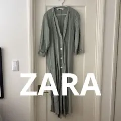 ZARA リネン グリーン シャツワンピース S