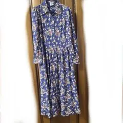 Laura Ashley 花柄ロングワンピース ネイビー