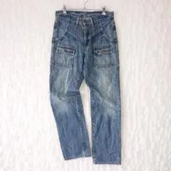 ビッグジョン デニムカーゴパンツ 綿100 М ブルー アメカジ ワークのサムネイル