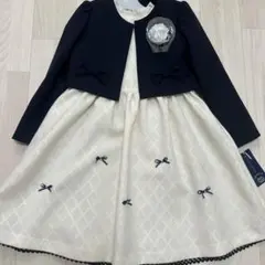 新品　タグ付き　ネイビー ジャケット リボンドレス セット115㎝コサージュ付き