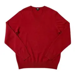 ユニクロ　メンズ　カシミヤVネックセーター　レッド　赤　M