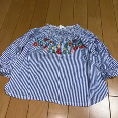 3can4on 7分袖カットソー　110 ストライプ