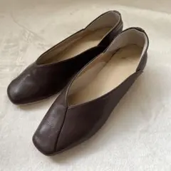 miniaウッドヒールパンプス ブラウン色 Sサイズ　バブーシュ　スクエア