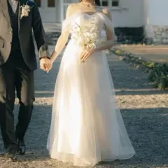 ウェディングドレス Aライン ショルダー ホワイト シフォン チュール 前撮り