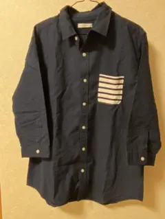 【新品】ネイビー ストライプポケット シャツXL