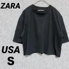 海外古着✨【ZARA 】黒 クロップドTシャツ 半袖　USAＳサイズ