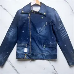 DOWBL デニムライダース　ジャケット　美品　人気　ペンキ柄　ブルー　M