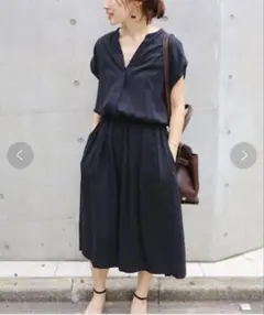 IENA スキッパーシャツワンピース　ネイビー　36