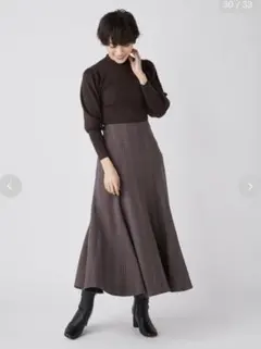 FRAY I.D リブニットコンビチェックワンピース