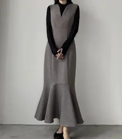 【Louere】 深Vネックツイードマーメイドジャンパースカート